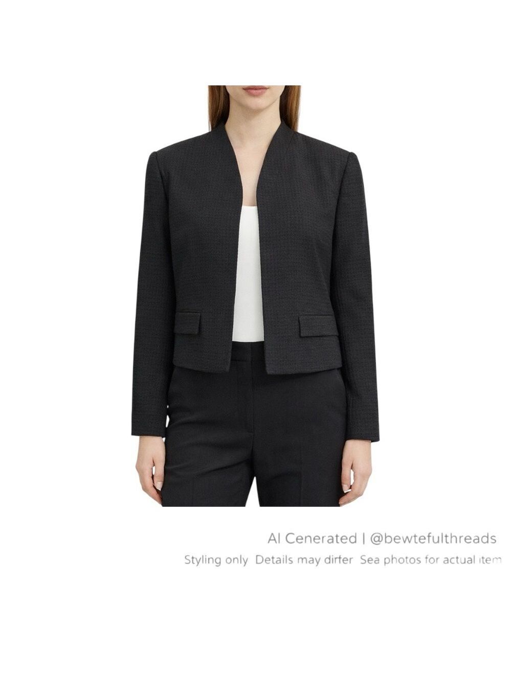 Koton Textured Cropped Blazer EU 36 Black Collarless Minimalist Jacket